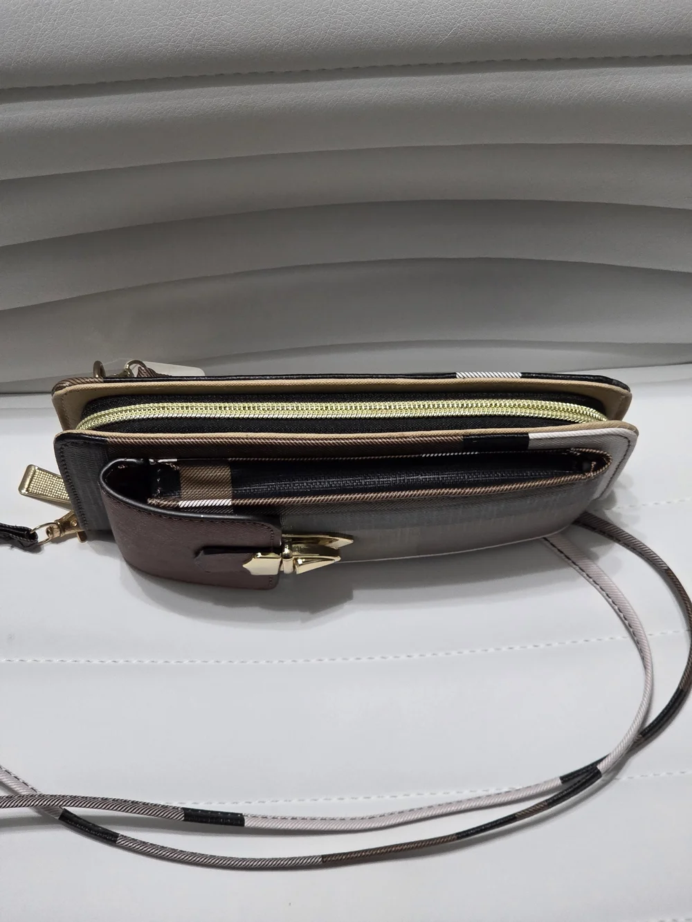 Color-Block Patchwork Crossbody Phone Bag Wallet Purse - Brown/Black